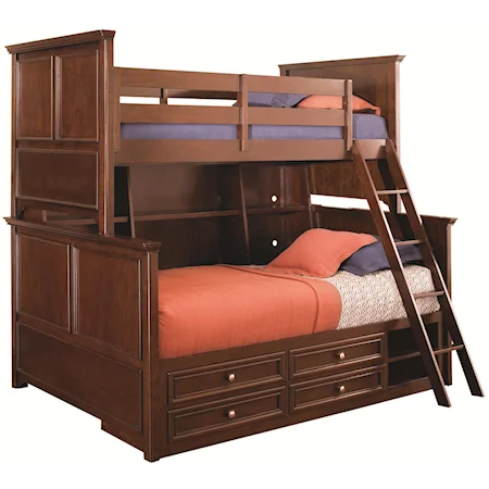 Twin Over Full Bunk Bed w/ Storage and Bookcase